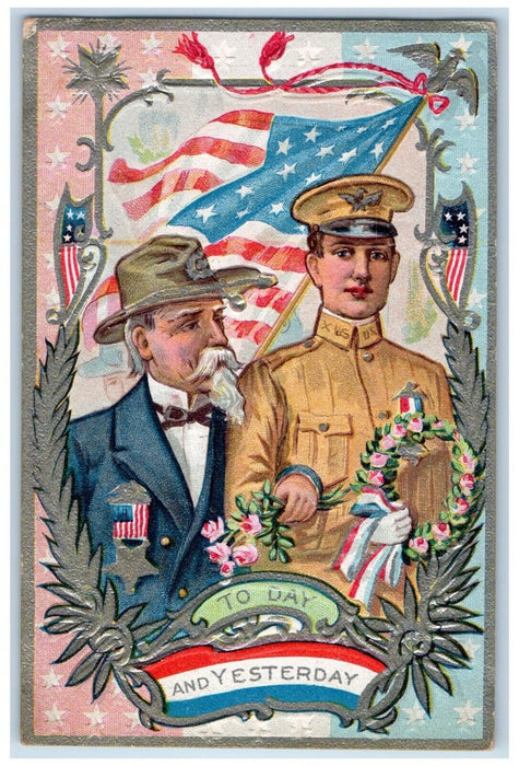 1911 Gar Civil War Military Soldier Flowers Whreat Flag Patriotic RPO Postcard