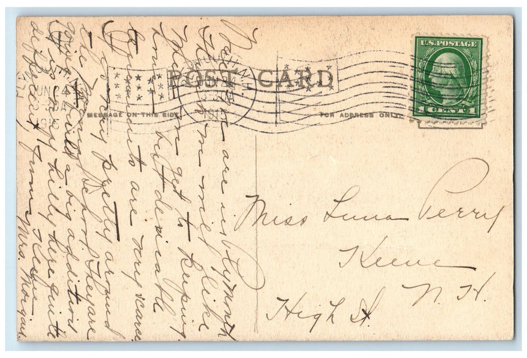 1915 Normal School Building View Clock Tower Dirt Road Tree Plymouth NH Postcard