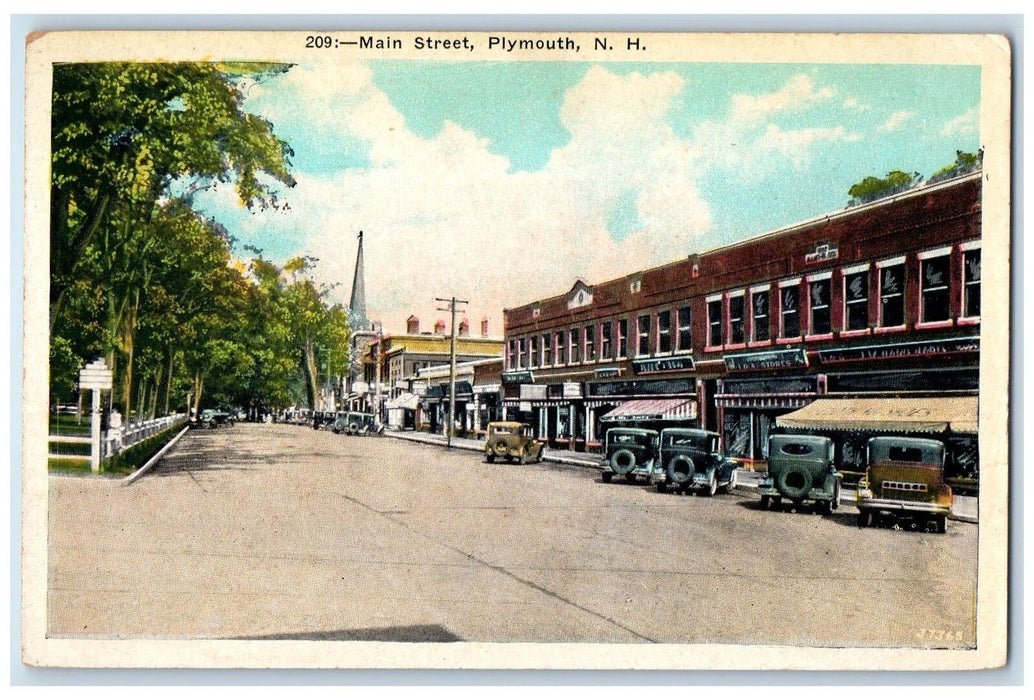 c1950 Main Street Classic Cars Establishment Plymouth New Hampshire NH Postcard