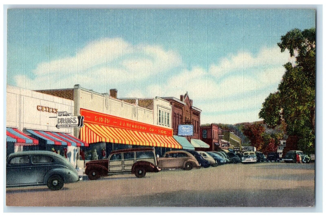 c1940 Main Street Looking South Classic Cars Plymouth New Hampshire NH Postcard