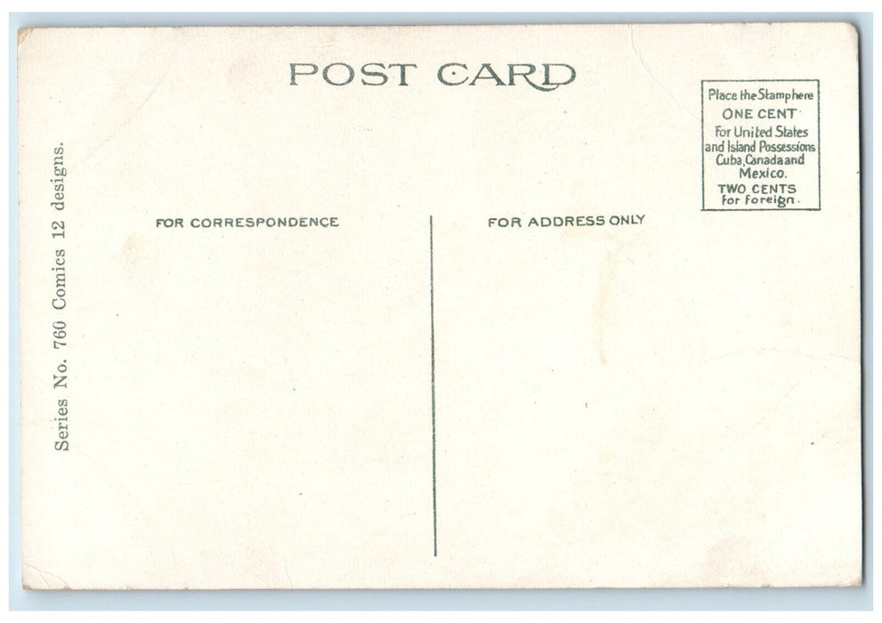 c1910's Pretty Girl Boy Kiss Caricature Humor Unposted Antique Postcard
