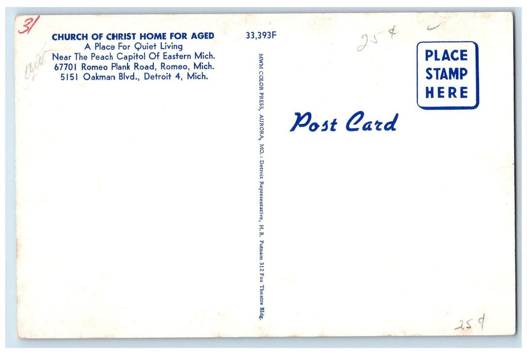 Bird's Eye View Of Church Of Christ Home For Aged Detroit Michigan MI Postcard