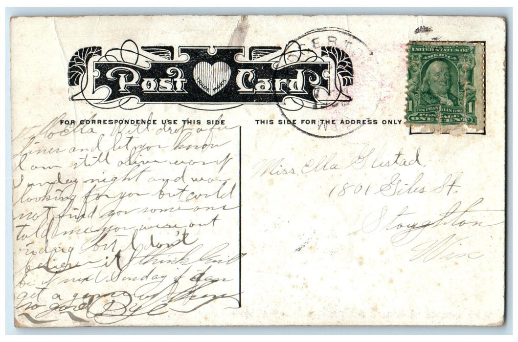 c1910's Valentine Angels Cherub Bare Butt Big Heart Posted Antique Postcard