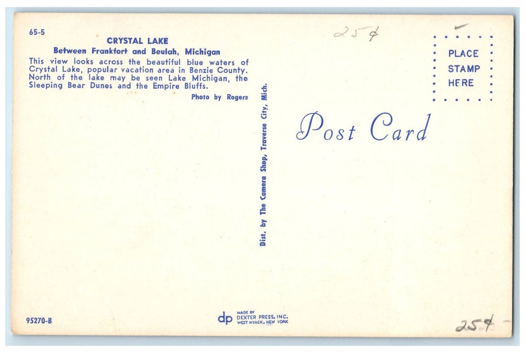 Aerial View Of Crystal Lake Between Frankfort And Beulah Michigan MI Postcard