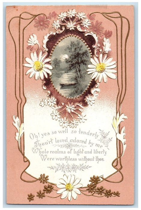 c1905 Thomas Moore Irish Poet Poem Flowers Boat Art Nouveau Embossed Postcard