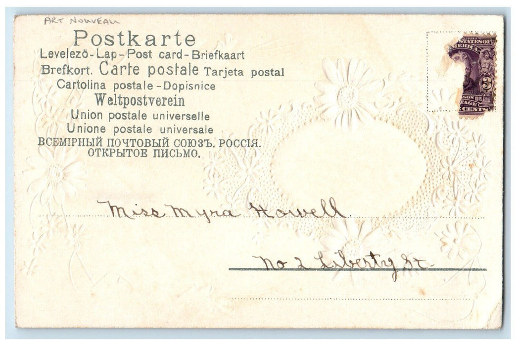 c1905 Thomas Moore Irish Poet Poem Flowers Boat Art Nouveau Embossed Postcard