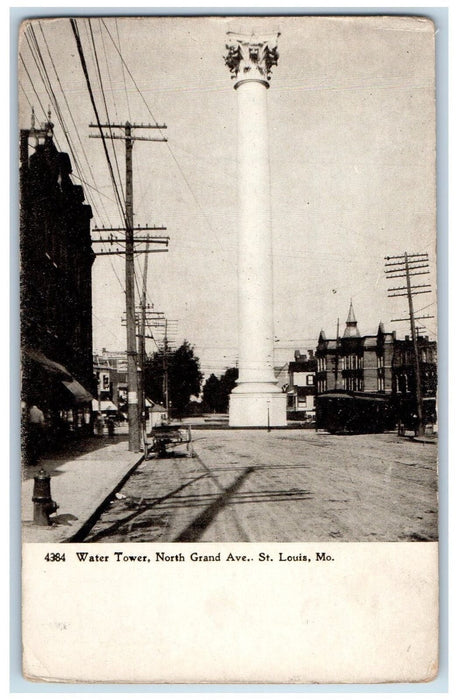 c1920's Water Tower North Grand Avenue Road View St. Louis Missouri MO Postcard