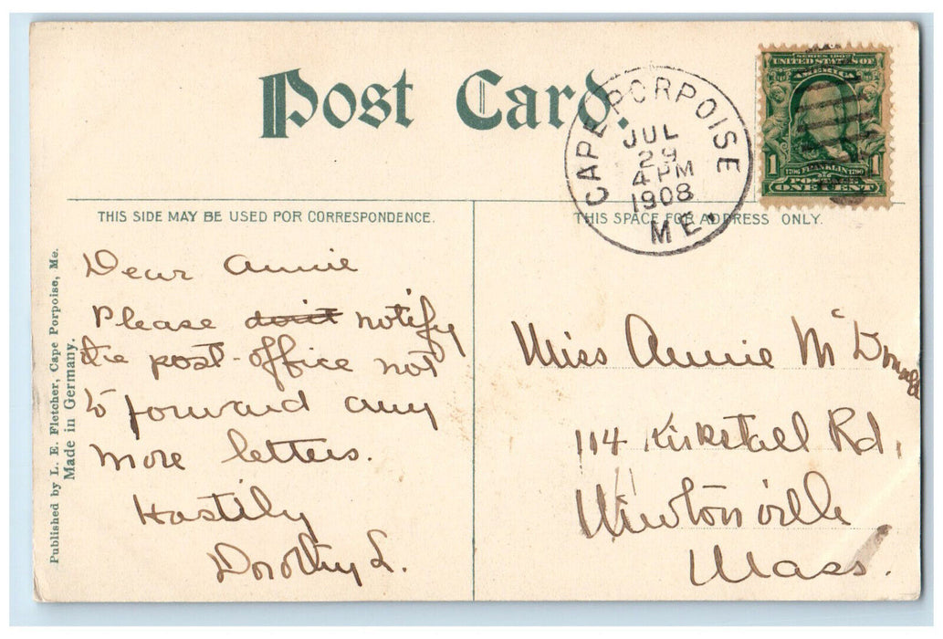 1908 View Of Ship Wreck Goat island Point Cape Porpoise Maine ME Postcard