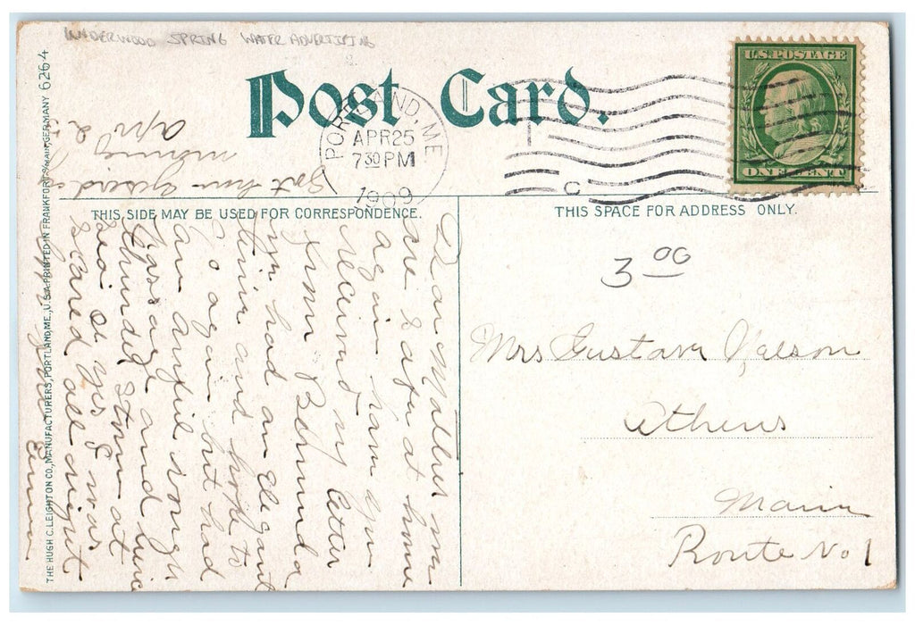 1909 Waterfront At Underwood Springs Boat Portland ME Spring Water Ad Postcard