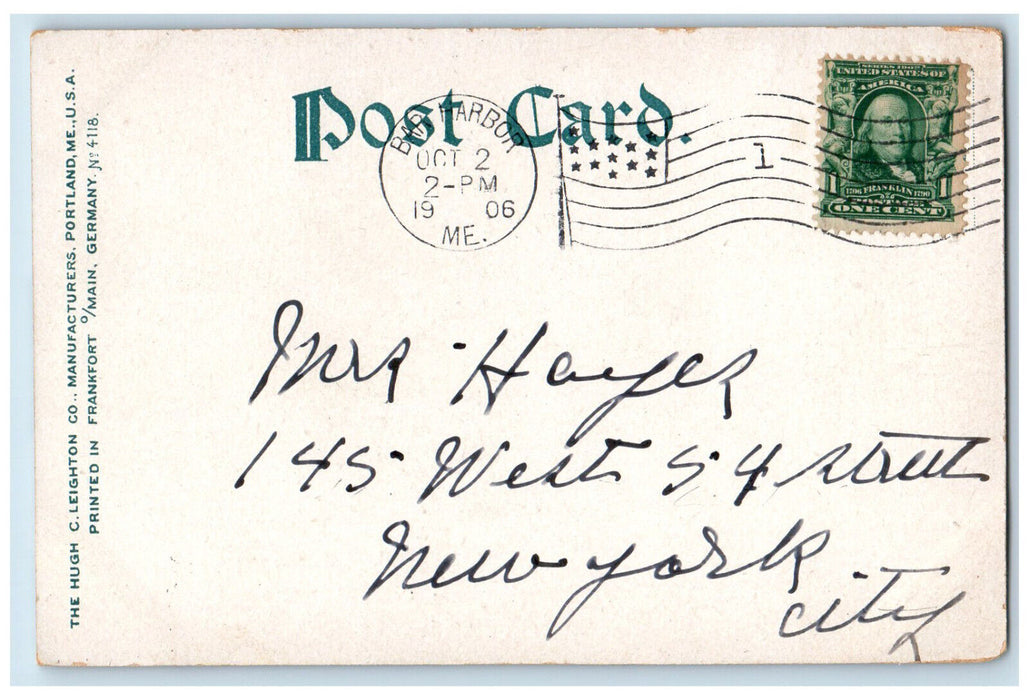 1906 Steel Pier Bar Harbor Maine Me, Sailboat Sea Shore Scene Antique Postcard