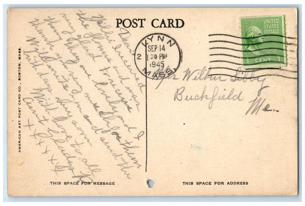 1945 Union Street Buildings Classic Cars Lynn Massachusetts MA Posted Postcard