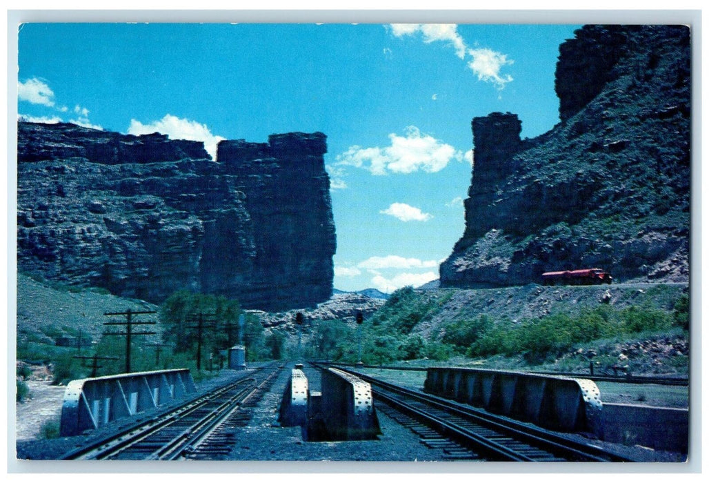 c1950 Castle Gate Railroad Trolley Rock Formation Cliffs Price Utah UT Postcard
