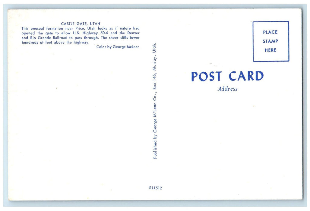 c1950 Castle Gate Railroad Trolley Rock Formation Cliffs Price Utah UT Postcard