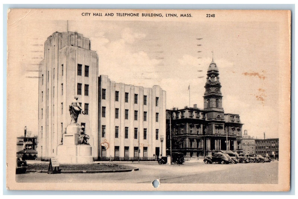 1945 City Hall & Telephone Building View Lynn Massachusetts MA Posted Postcard