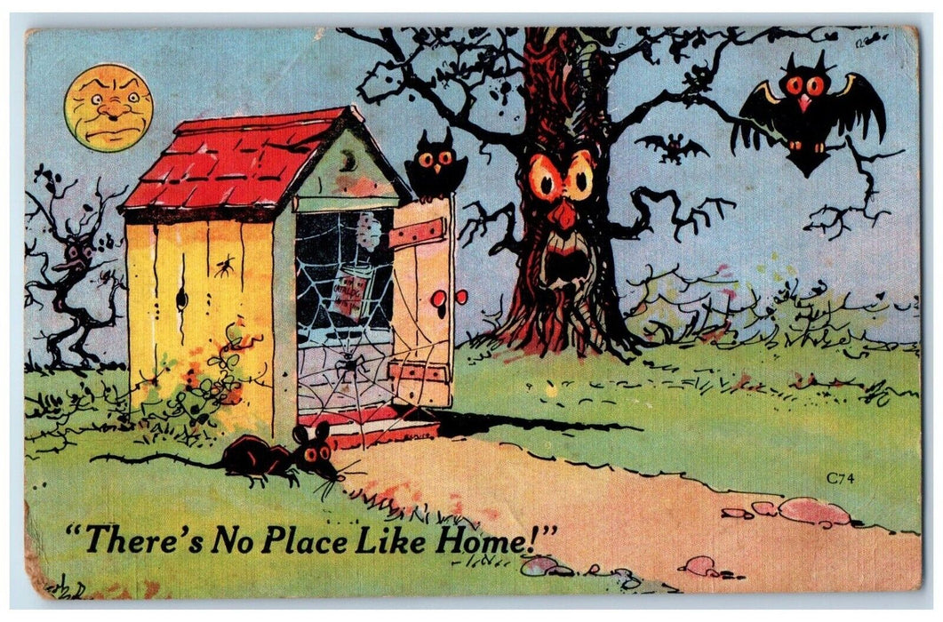 c1930's Mouse Spider House Spooky Tree Owls Moon Herndon Kentucky KY Postcard