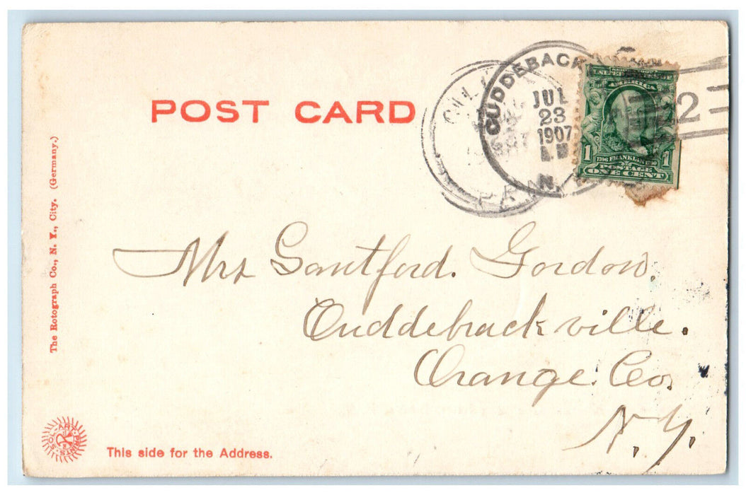 1907 On The Chemung River Elmira New York NY, Bridge Boat Rotograph Postcard