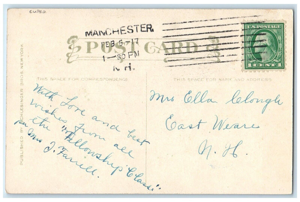 1917 Cupid Curly Hair Manchester New Hampshire NH Posted Antique Postcard