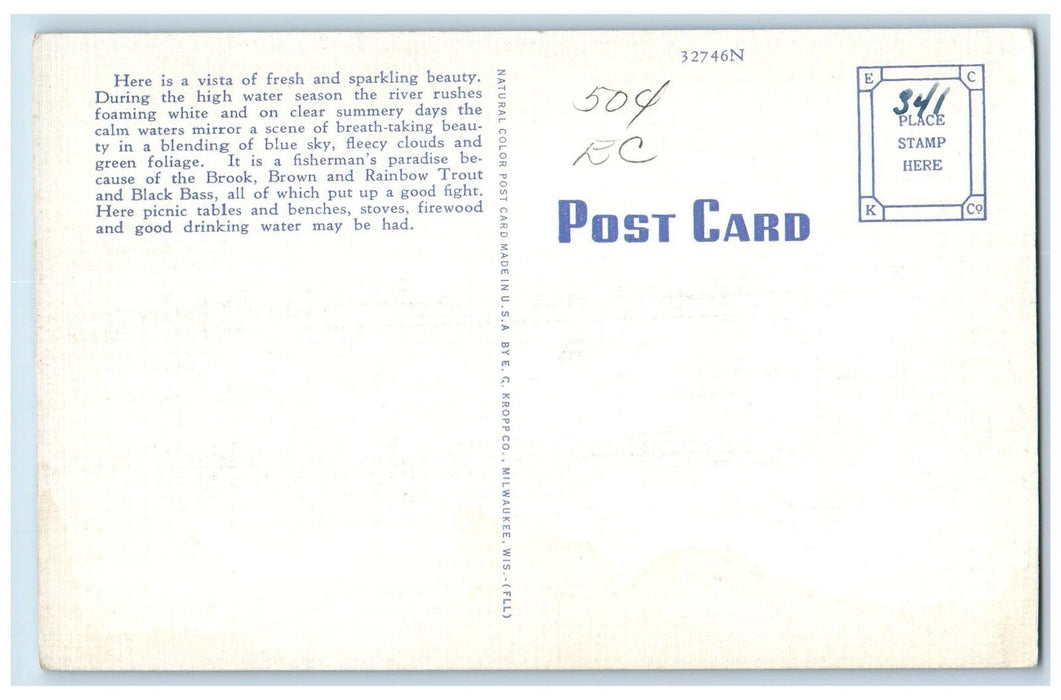 c1940s Escanaba River At Pioneer Trail Park Escanaba Michigan MI Trees Postcard