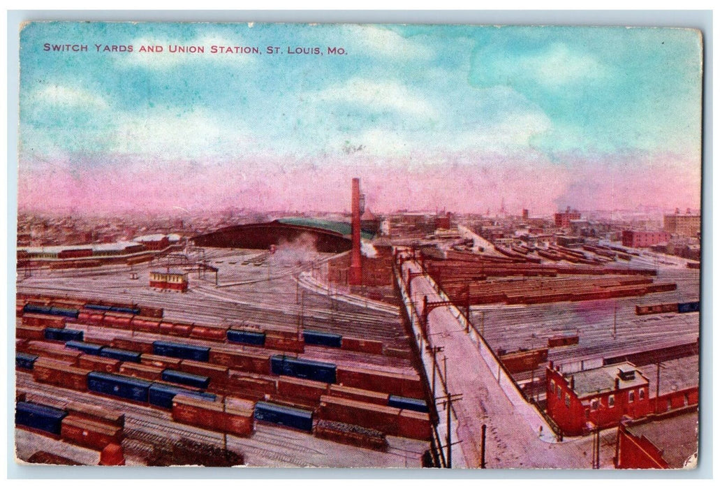 1907 Switch Yards & Union Station Depot Railroad Bridge St. Louis MO Postcard
