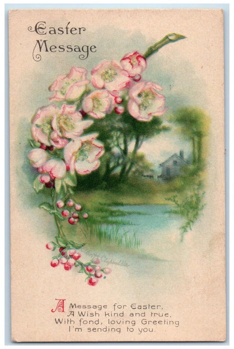 1927 Easter Message Flowers Ellen Clapsaddle Wolf Sterling Illinois IL Postcard