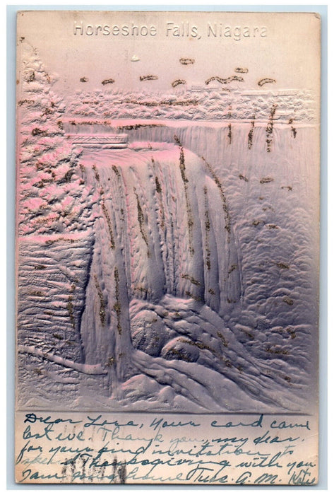 Greetings From Horseshoe Falls Niagara Canada Embossed Airbrushed Postcard