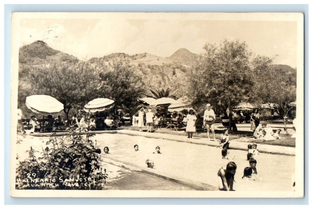 Swimming Pool Mountains Children Balneario San Jose Mexico RPPC Photo Postcard