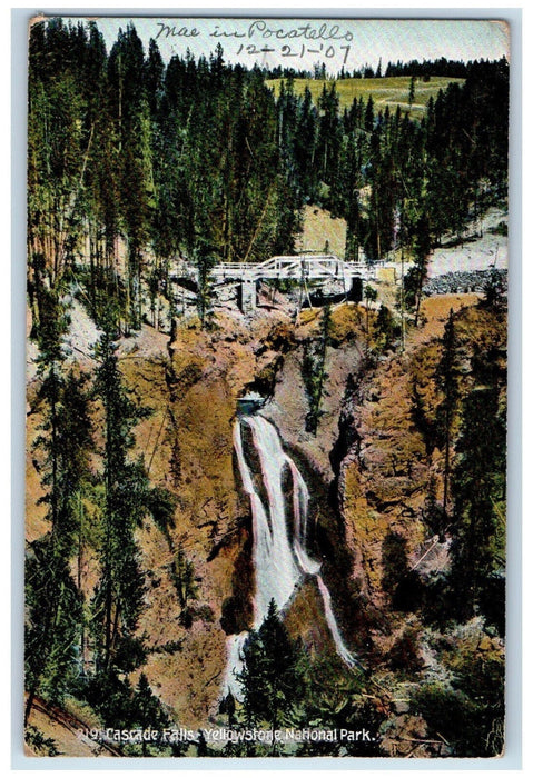 1907 Scenic View Of Cascade Falls Yellowstone National Park Wyoming WY Postcard