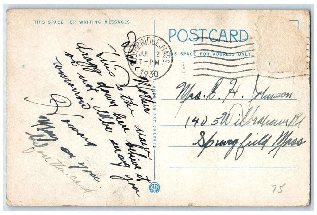 1930 Main Street South Of Hamilton Southbridge Massachusetts MA Posted Postcard