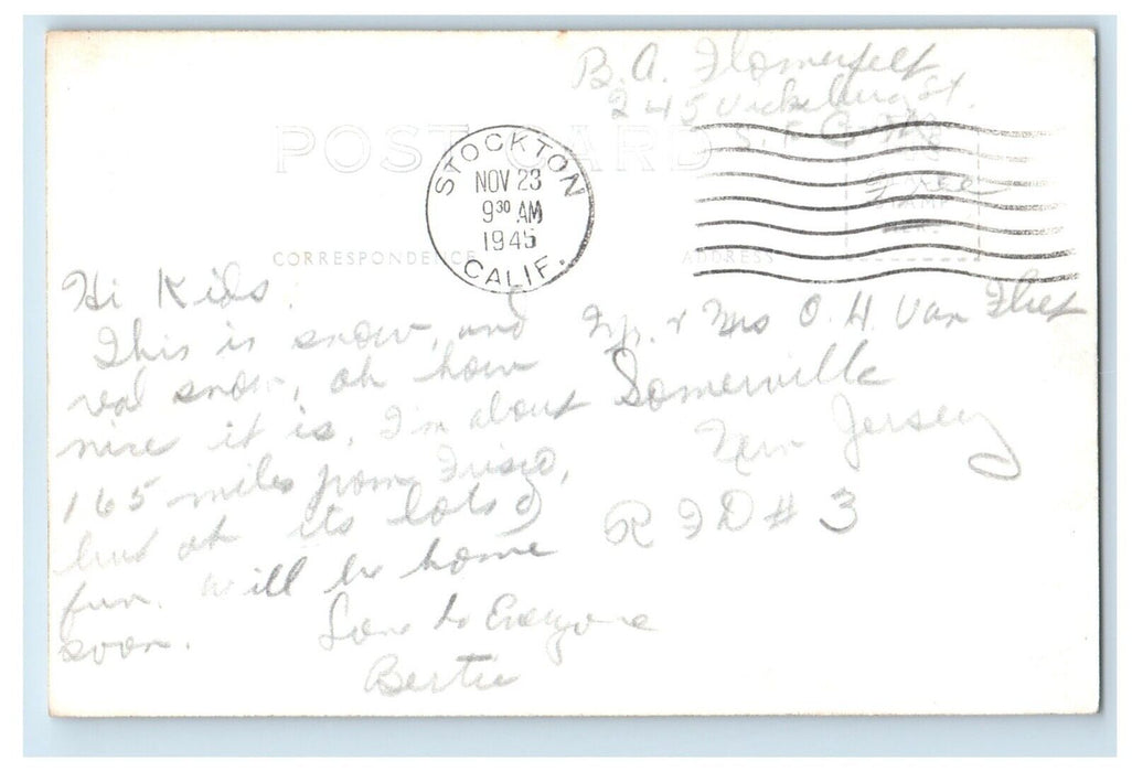 1945 Twain Harte Lodge Snow Covered Tree California CA RPPC Photo Postcard