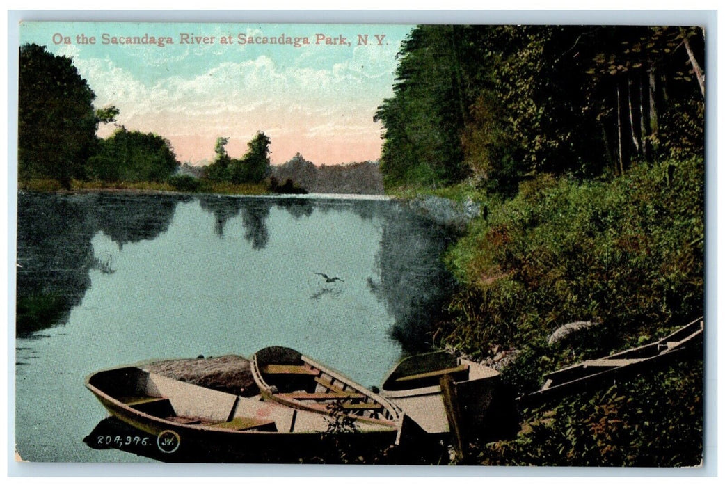 1909 On the Sacandaga River Boat at Sacandaga Park New York NY Souvenir Postcard