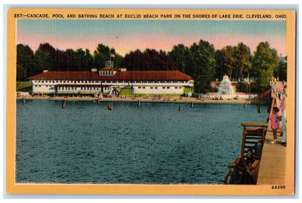 1940 Cascade Pool Euclid Beach Park Lake Erie Cleveland Ohio OH Vintage Postcard