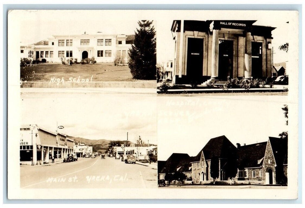 c1940's Multiview Main Street Hall Records School Yreka CA RPPC Photo Postcard