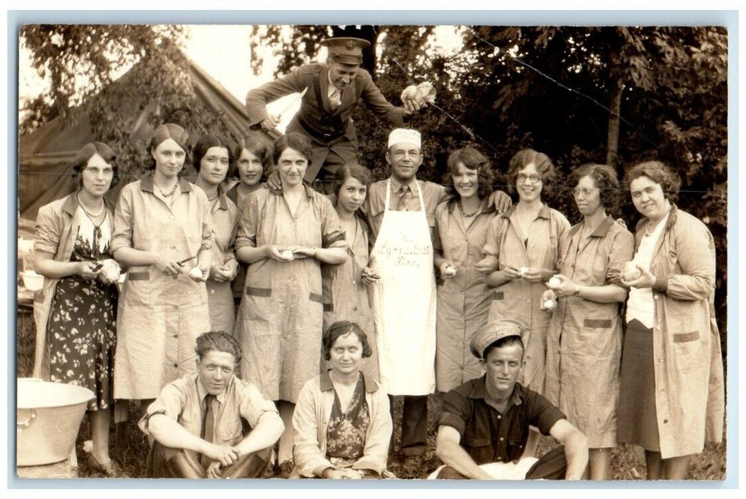 c1920's Lyons Best Flour Apron Camping Cooking Humor RPPC Photo Postcard