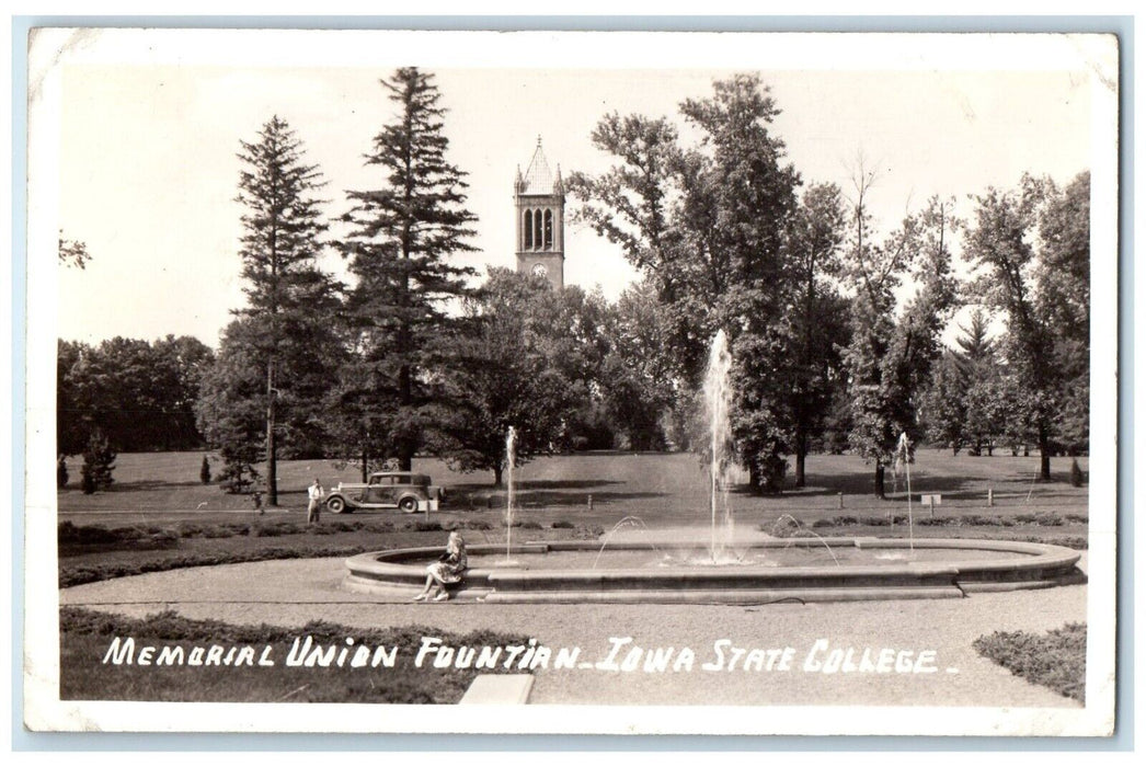 c1940's Memorial Union Fountain Iowa State College Ames IA RPPC Photo  Postcard