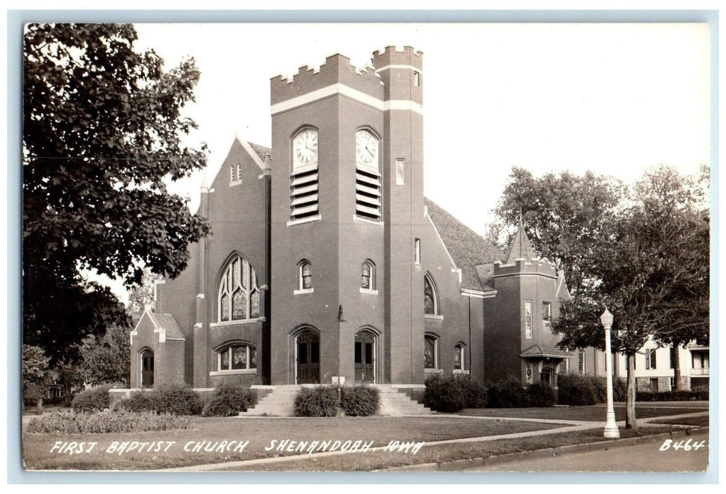 c1940's First Baptist Church Shenandoah Iowa IA RPPC Photo Vintage Postcard