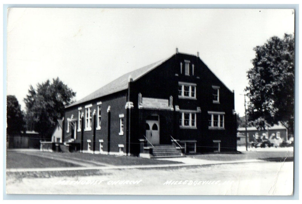 1951 Methodist Church Street View Milledgeville Illinois IL RPPC Photo Postcard