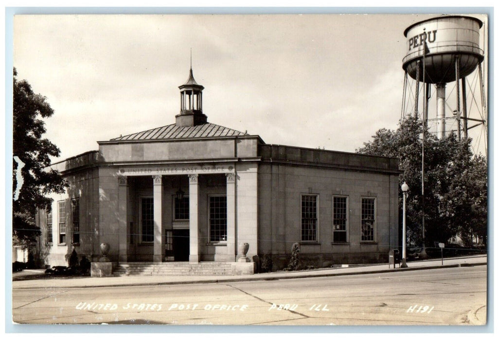c1940's United States Post Office Water Tower Peru IL RPPC Photo Postcard