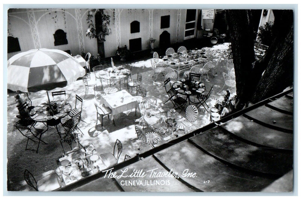 The Little Traveler Inc. Outdoor Dining Geneva Illinois IL RPPC Photo Postcard