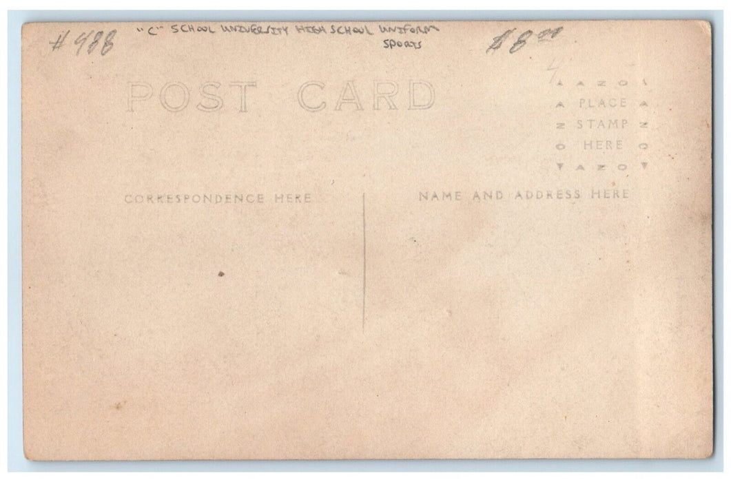 c1910's C School University High School Uniform Sports RPPC Photo Postcard