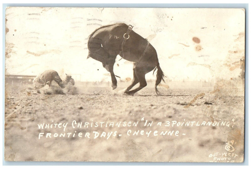 Whitey Christiansen 3 Point Landing Frontier Days Cheyenne RPPC Photo Postcard