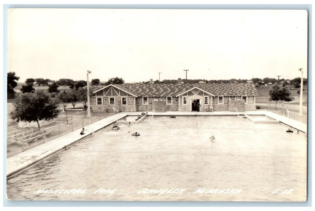 c1940's View Of Municipal Pool Schuyler Nebraska NE RPPC Photo Vintage Postcard