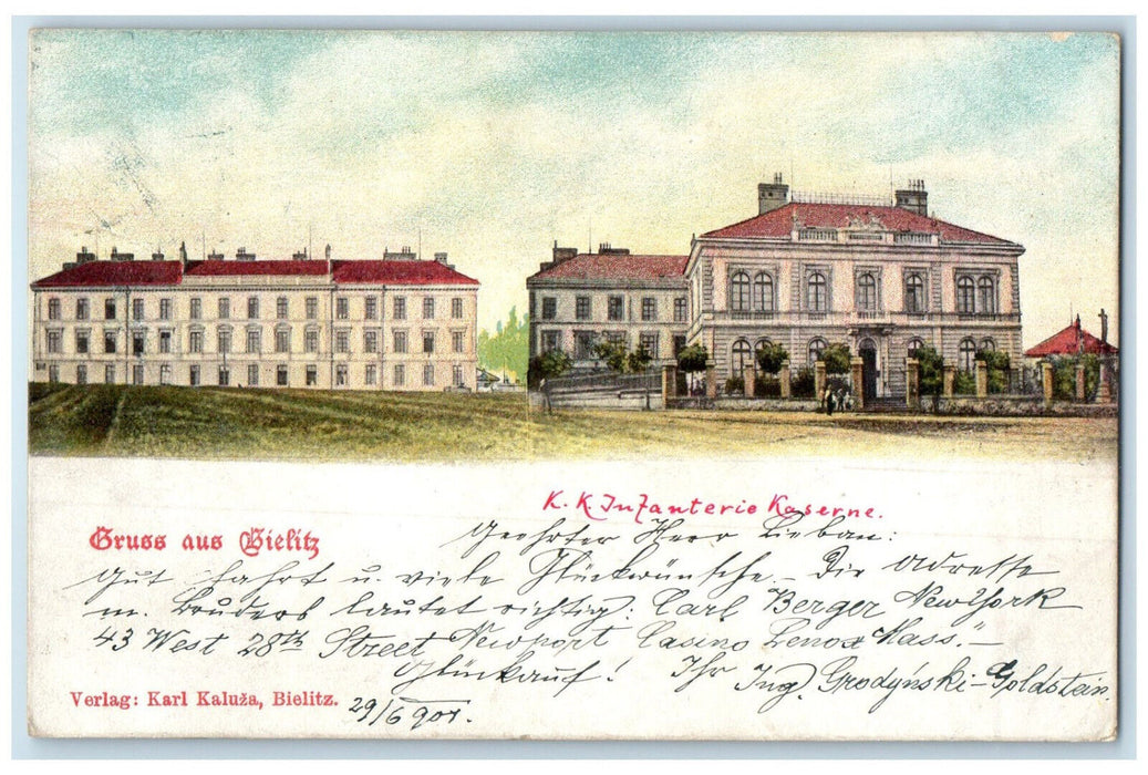 1907 KK Infantry Barracks Greetings from Bielitz Poland Antique Postcard