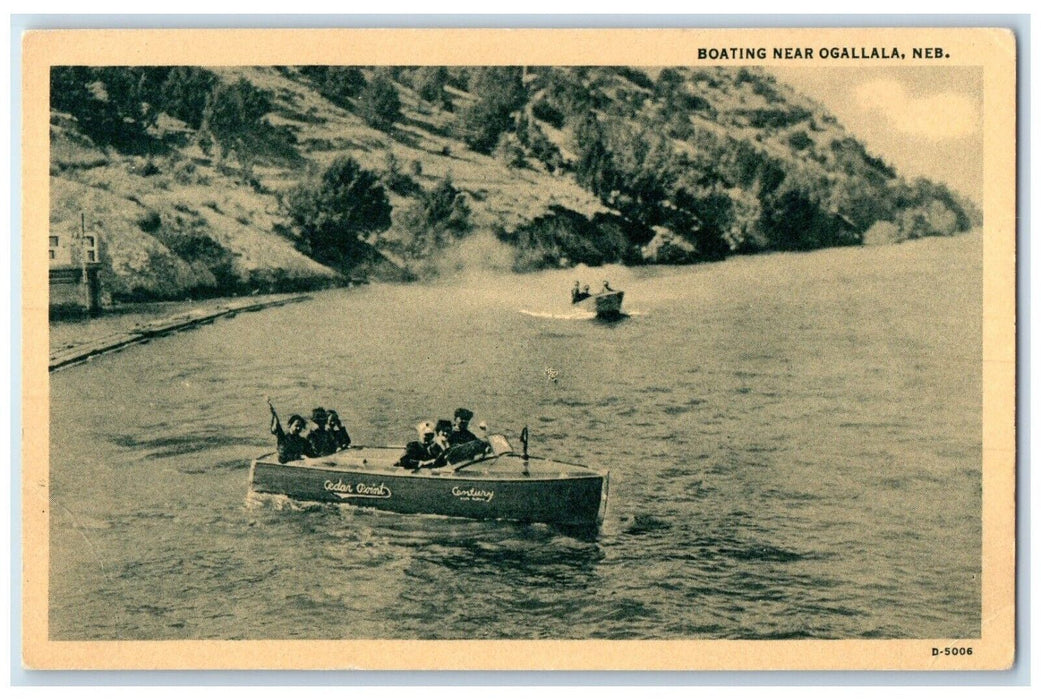 1940 Lake River Boating Near Ogallala Nebraska Antique Vintage Unposted Postcard