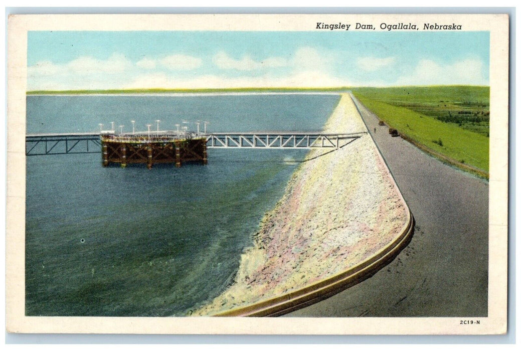 1953 Kingsley Dam Bridge Lake River Road Ogallala Nebraska NE Vintage Postcard