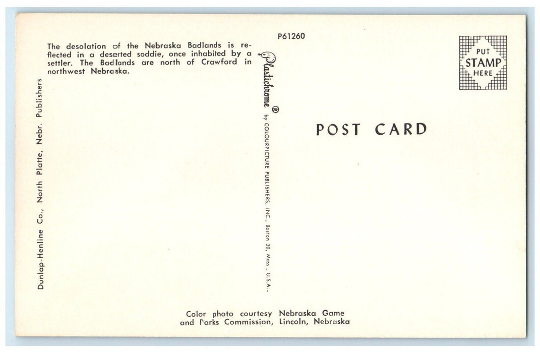 c1950's Deserted Sod House In Nebraska's Badlands Near Crawford NE Postcard