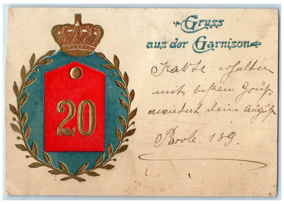 1902 Greetings From The Garnison Germany Logo Posted Antique Embossed Postcard