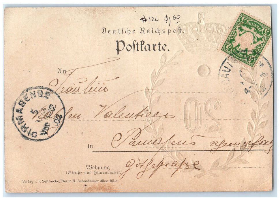 1902 Greetings From The Garnison Germany Logo Posted Antique Embossed Postcard