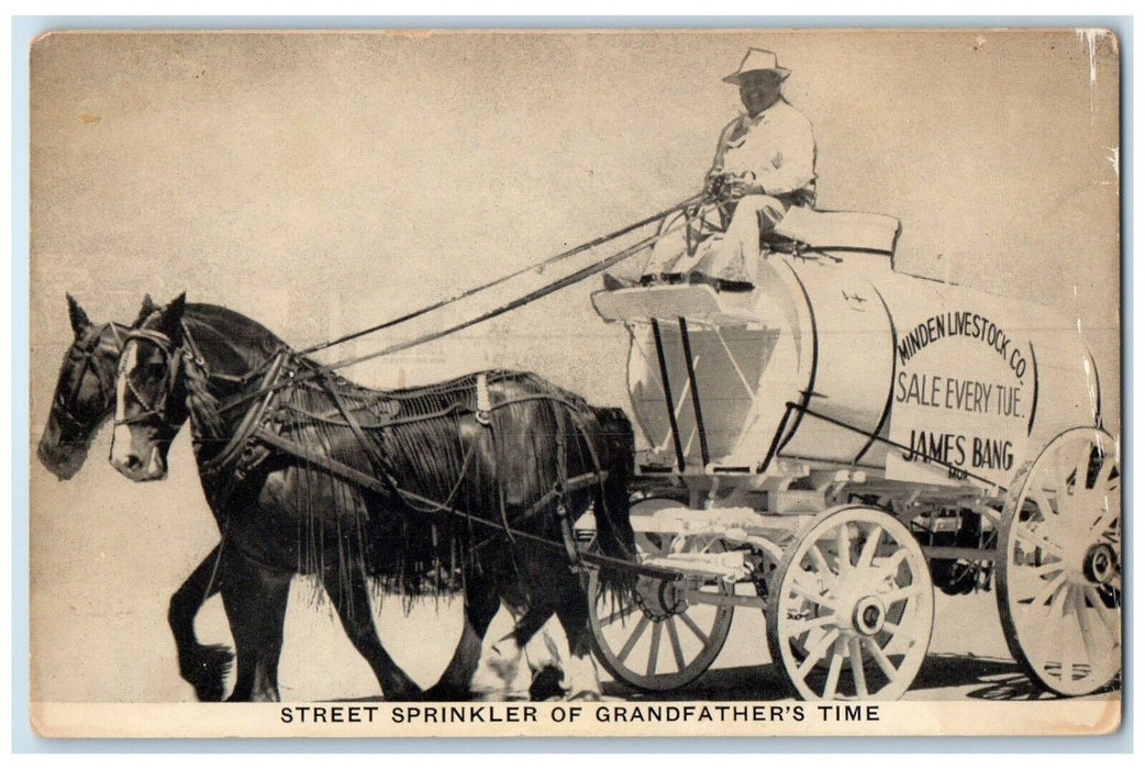 1910 Street Sprinkle Grandfather's Time Horse Carriage Lincoln Nebraska Postcard
