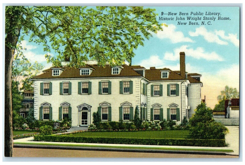 New Bern Public Library John Wright Stanly Home New Bern NC Vintage Postcard