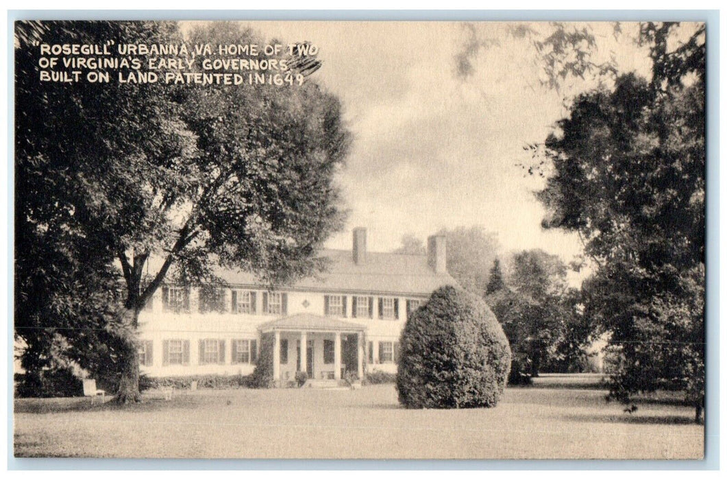 c1940's Rosegill Urbanna VA, Home Of Two Virginia's Early Governors Postcard